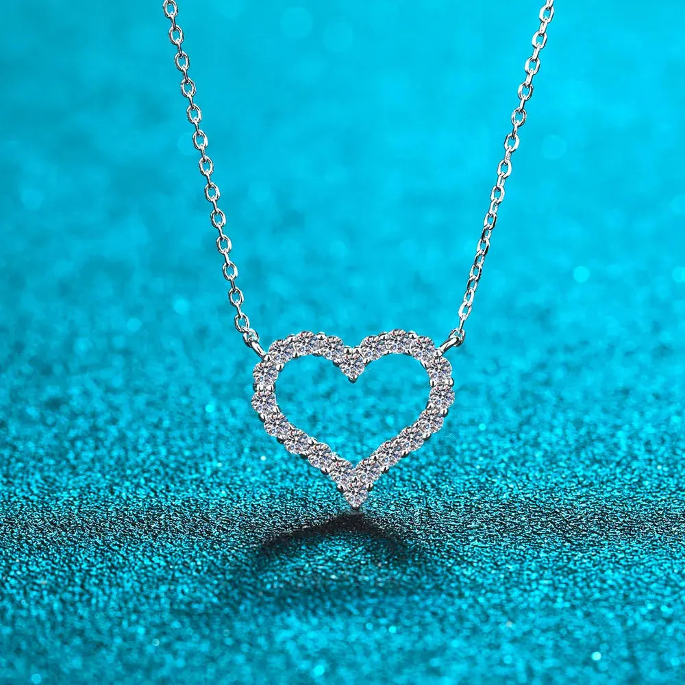 Moissanite 925 Sterling Silver Heart Shape Necklace by Partner Label