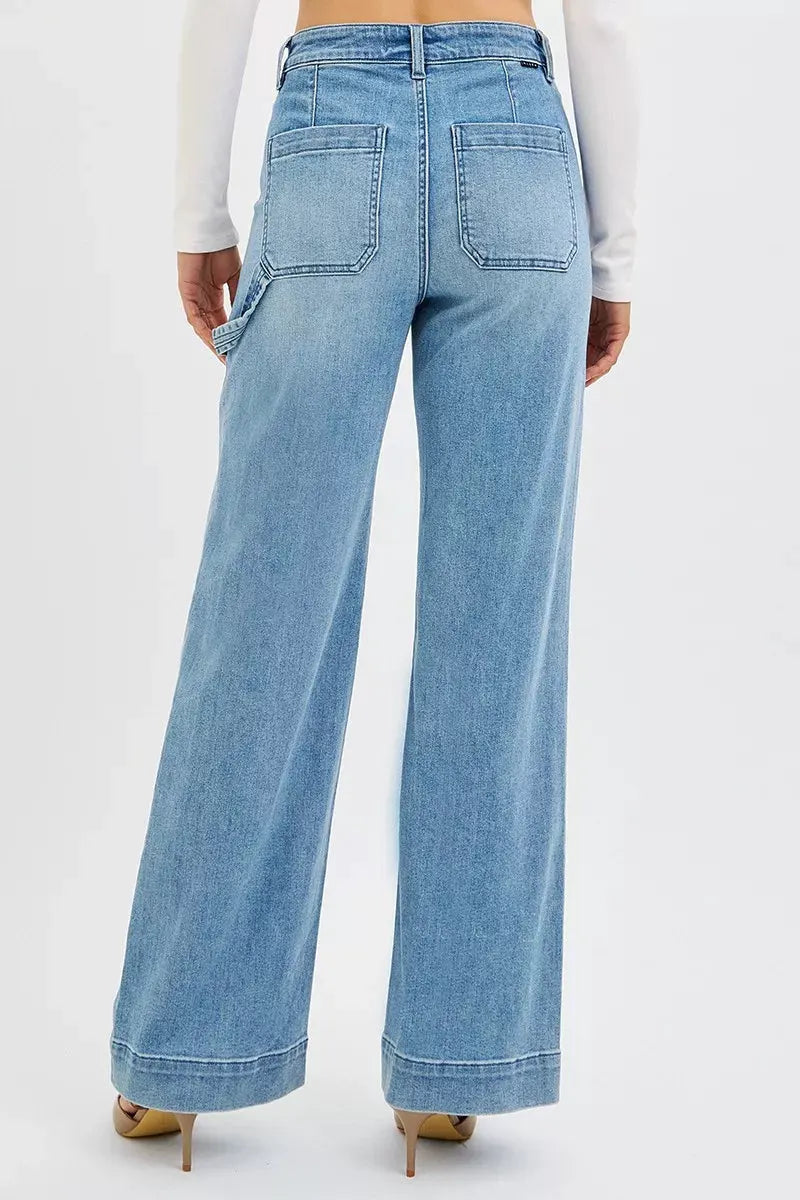 RISEN Full Size High Rise Straight Leg Jeans with Front Pockets Plus Size by RISEN