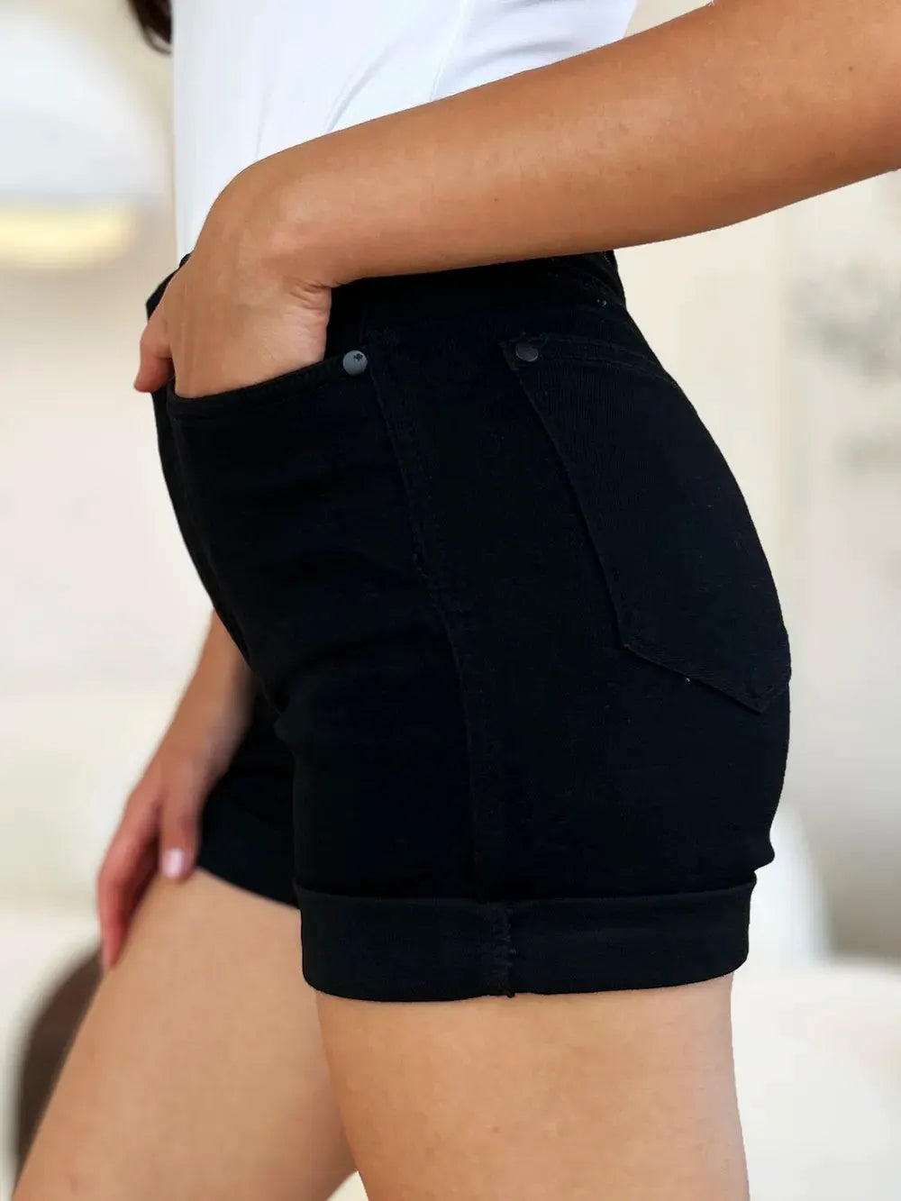 Judy Blue Full Size High Waist Tummy Control Cuffed Denim Shorts by Judy Blue