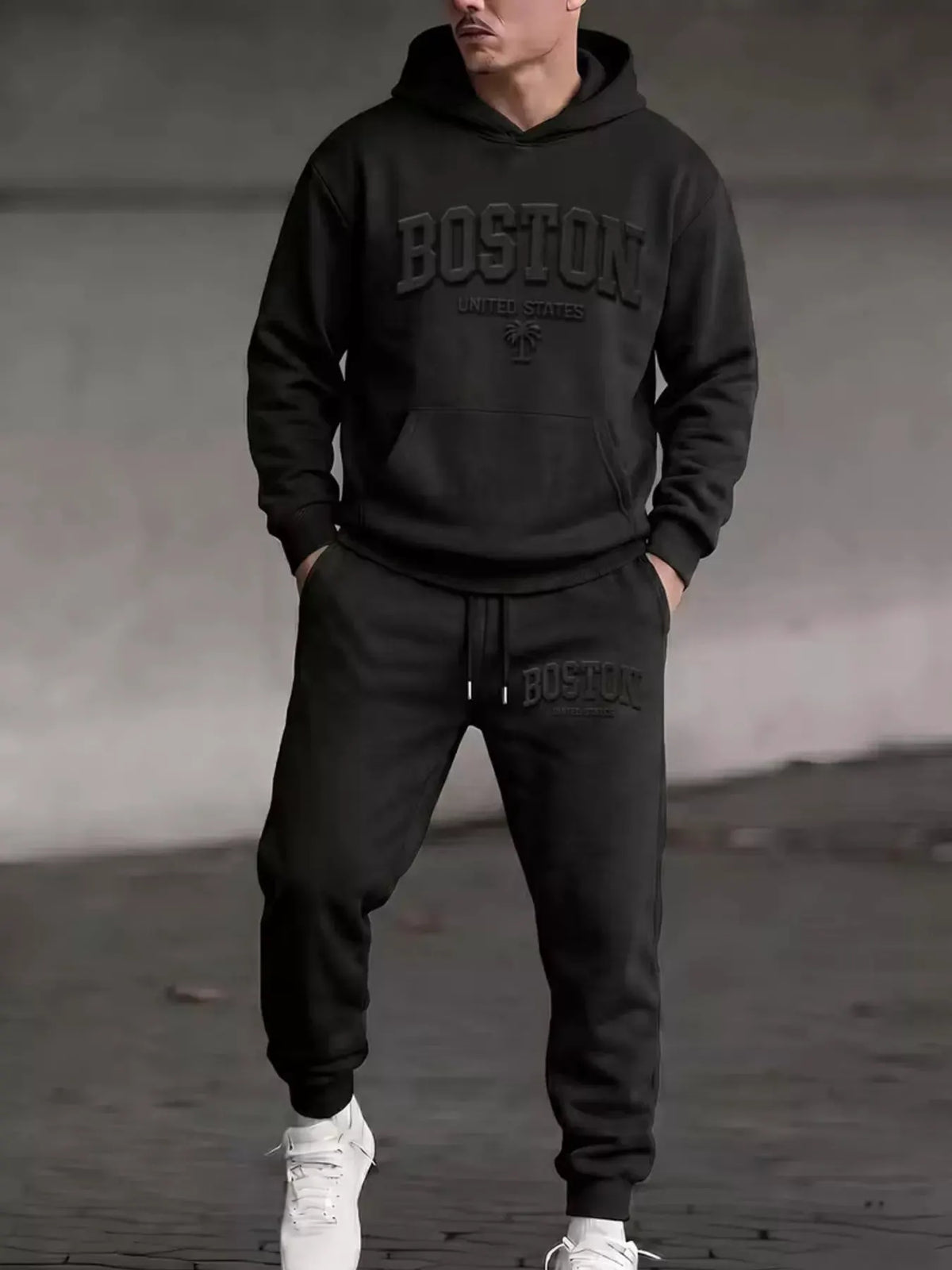 Men's Full Size Kangaroo Pocket Hoodie and Pants Set Plus Size by Trendsi