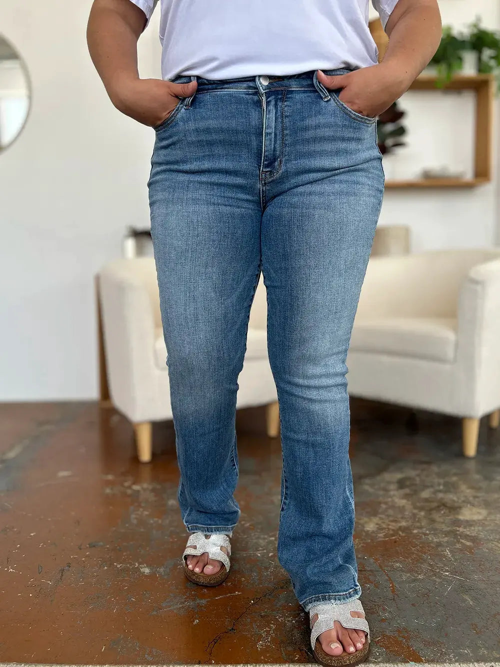 Judy Blue Full Size Mid-Rise Waist Straight Jeans by Judy Blue