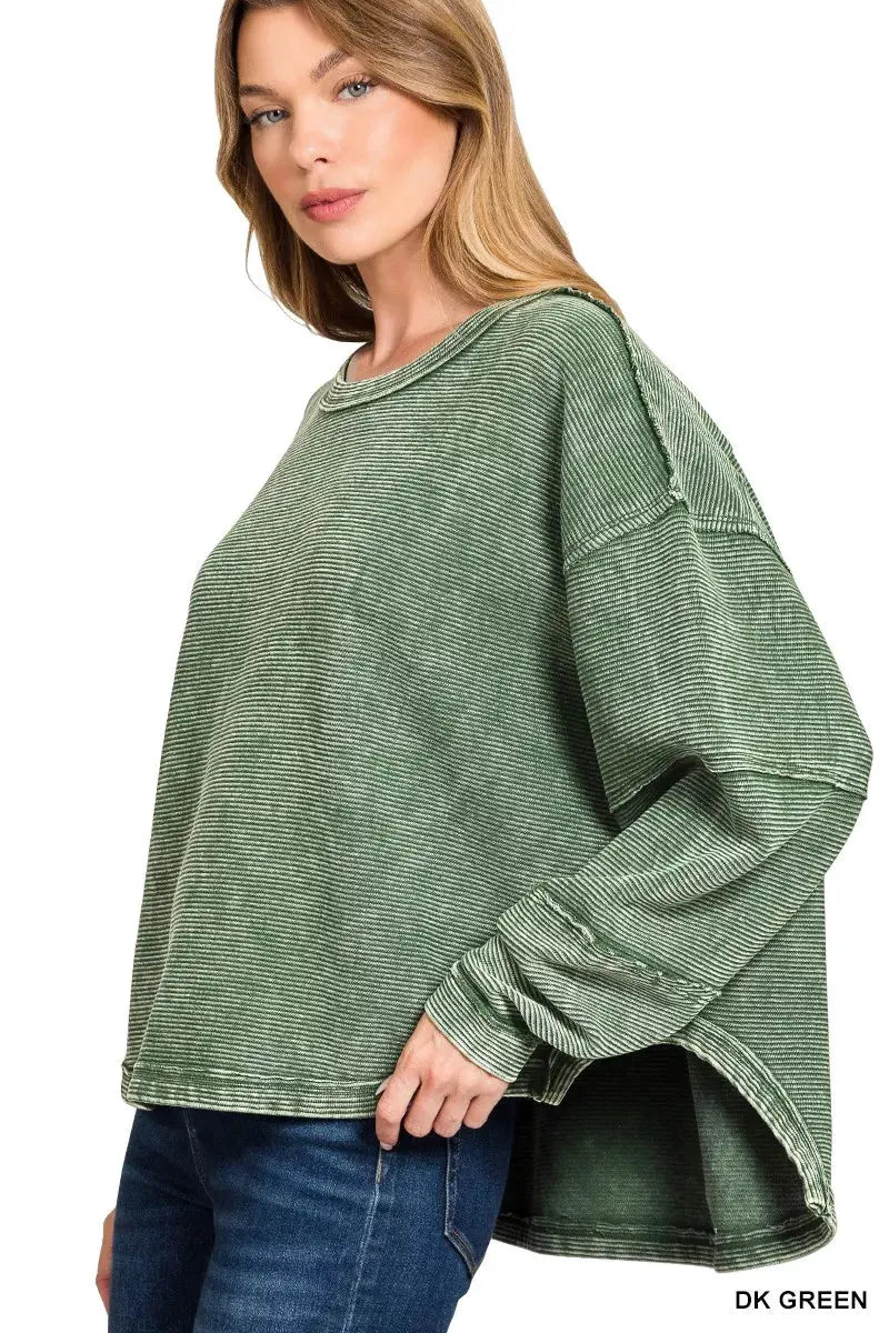 Zenana Acid Washed Exposed-Seam Sweatshirt by Zenana