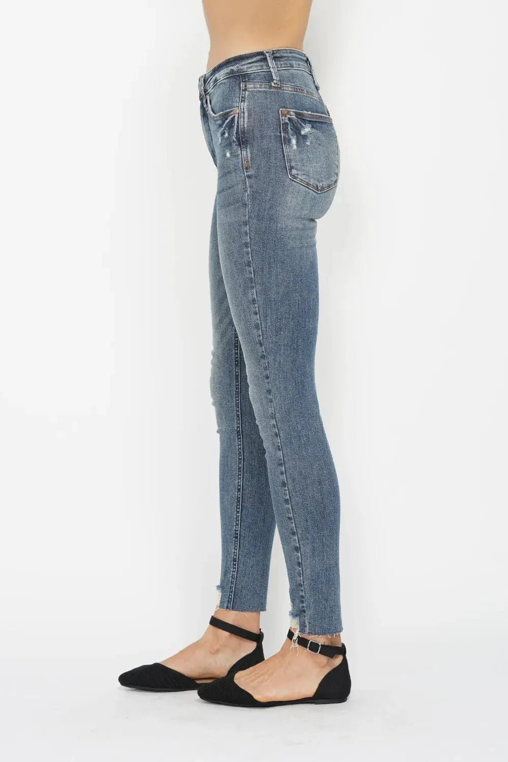 Judy Blue Full Size Tummy Control Vintage Wash Hem Destroy Skinny Jeans by Judy Blue