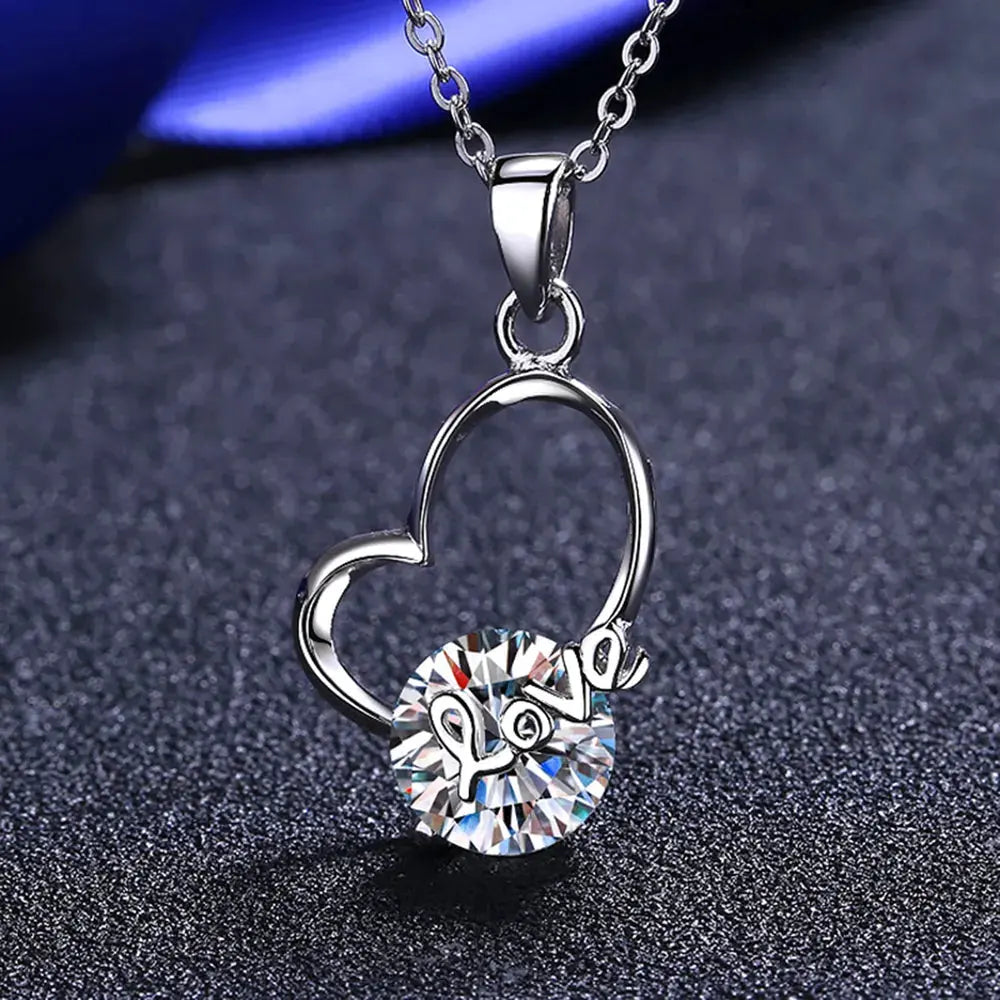 2 Carat Moissanite Heart 925 Sterling Silver Necklace by Partner Label