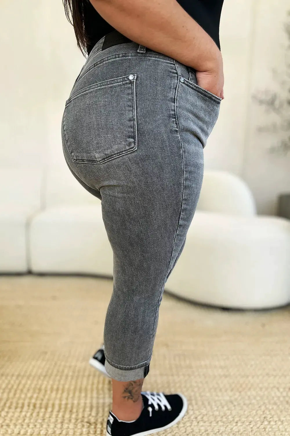 Judy Blue Full Size Button Fly High Waist Cuffed Capris by Judy Blue