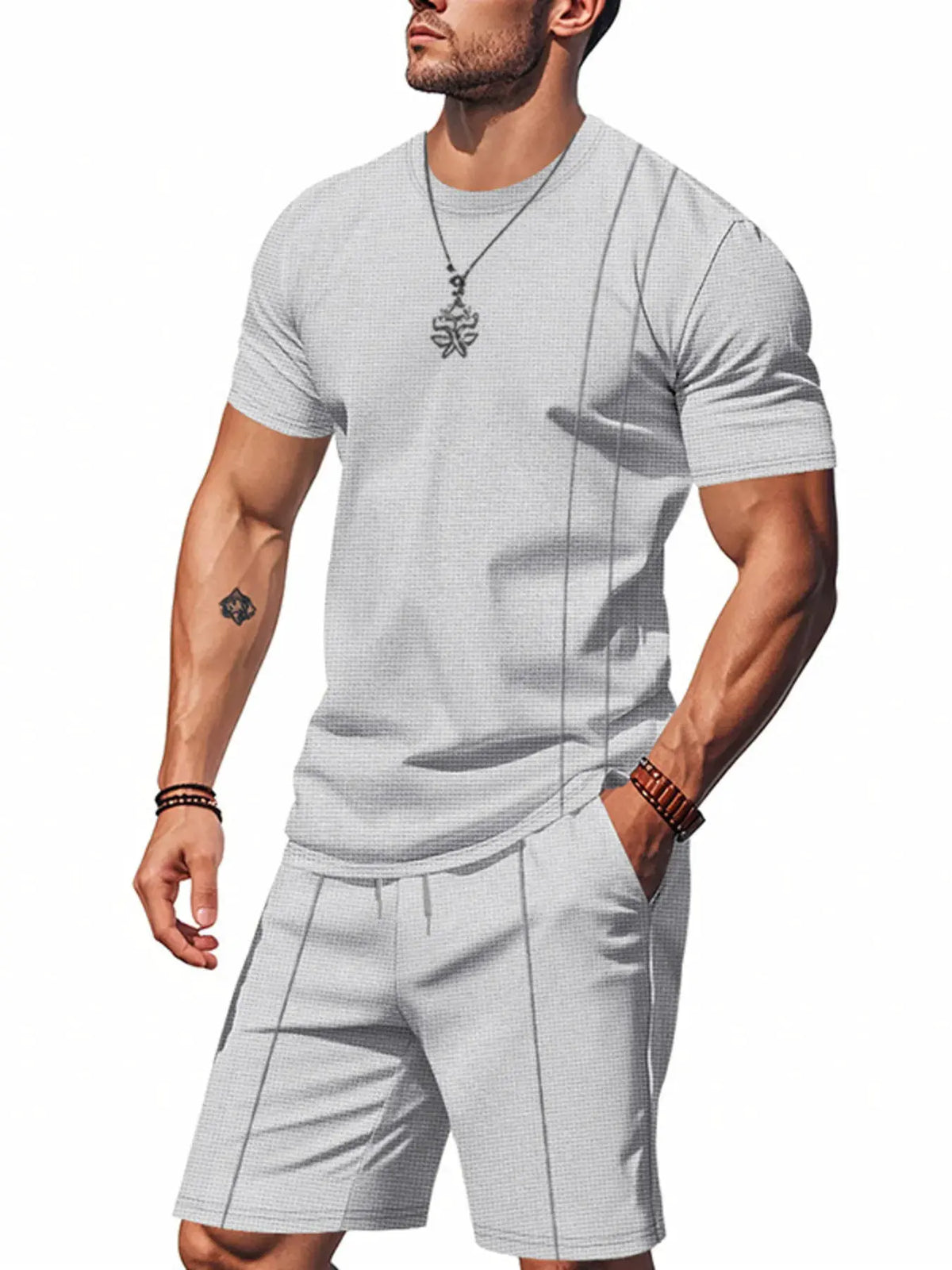 Men's Full Size Round Neck Short Sleeve Top and Shorts Set Plus Size by Trendsi