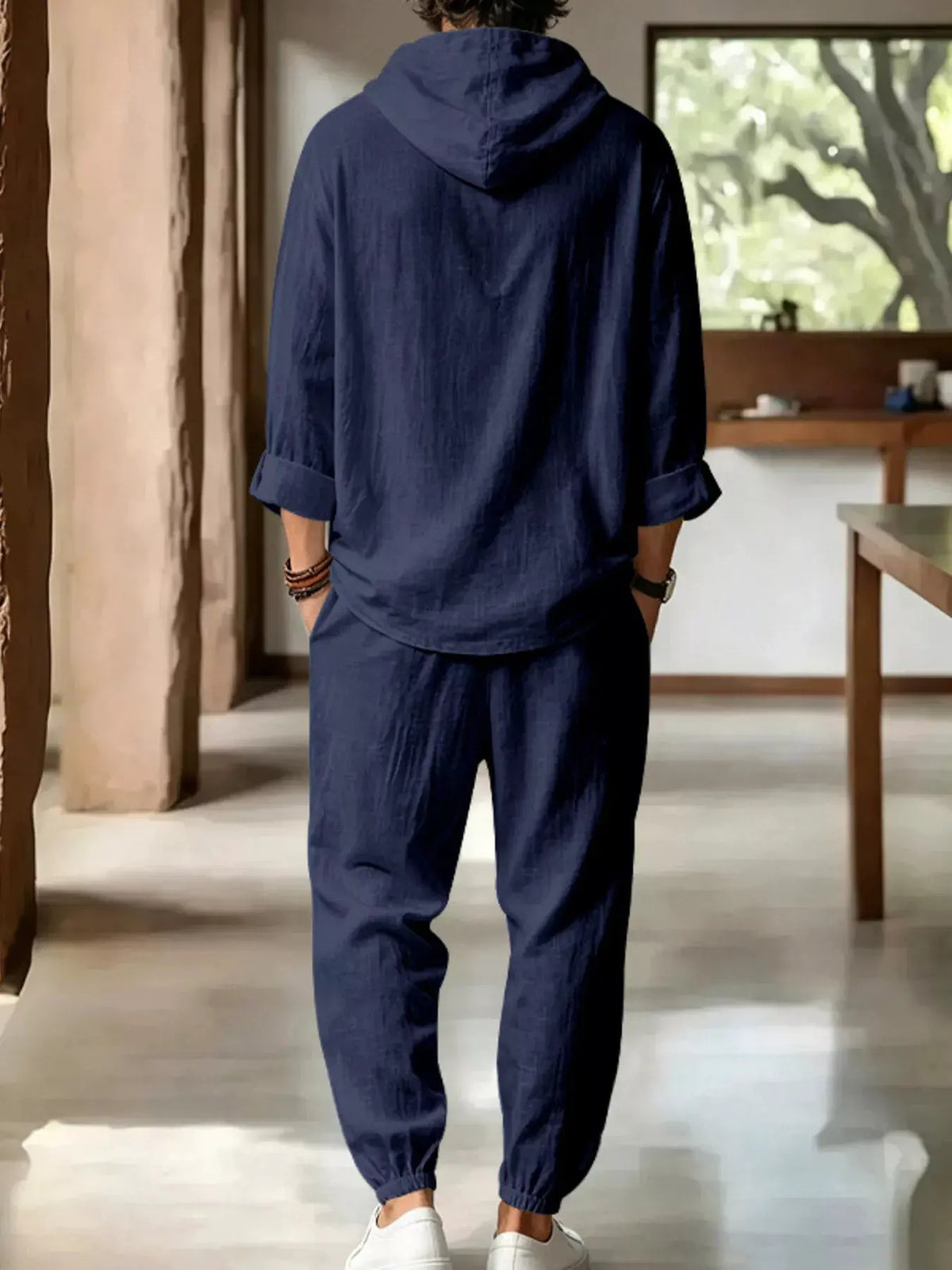 Men's Full Size Casual Button Detail Hooded Top and Pants Set Plus Size by Partner Label