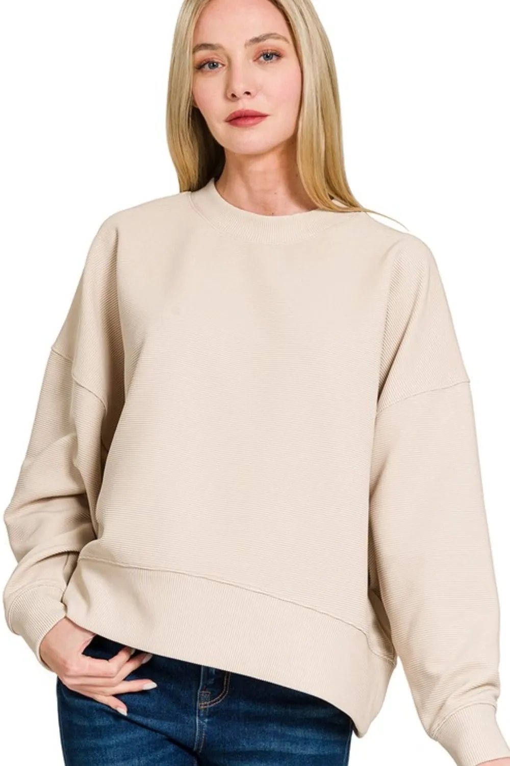 Zenana Ribbed Balloon Sleeve Sweatshirt by Zenana