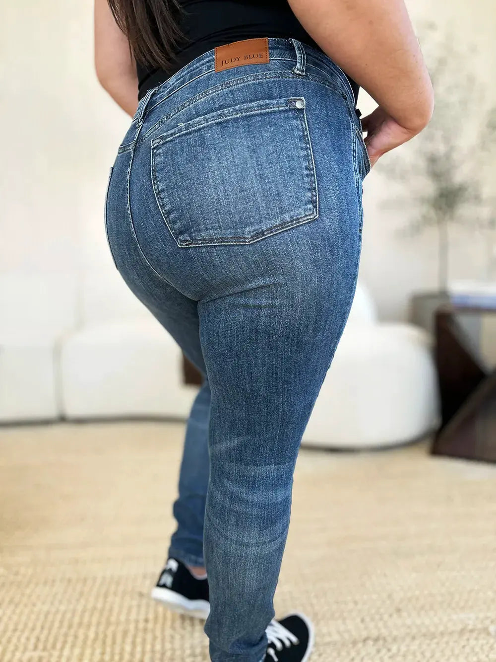 Judy Blue Full Size Mid Waist Distressed Slim Jeans by Judy Blue