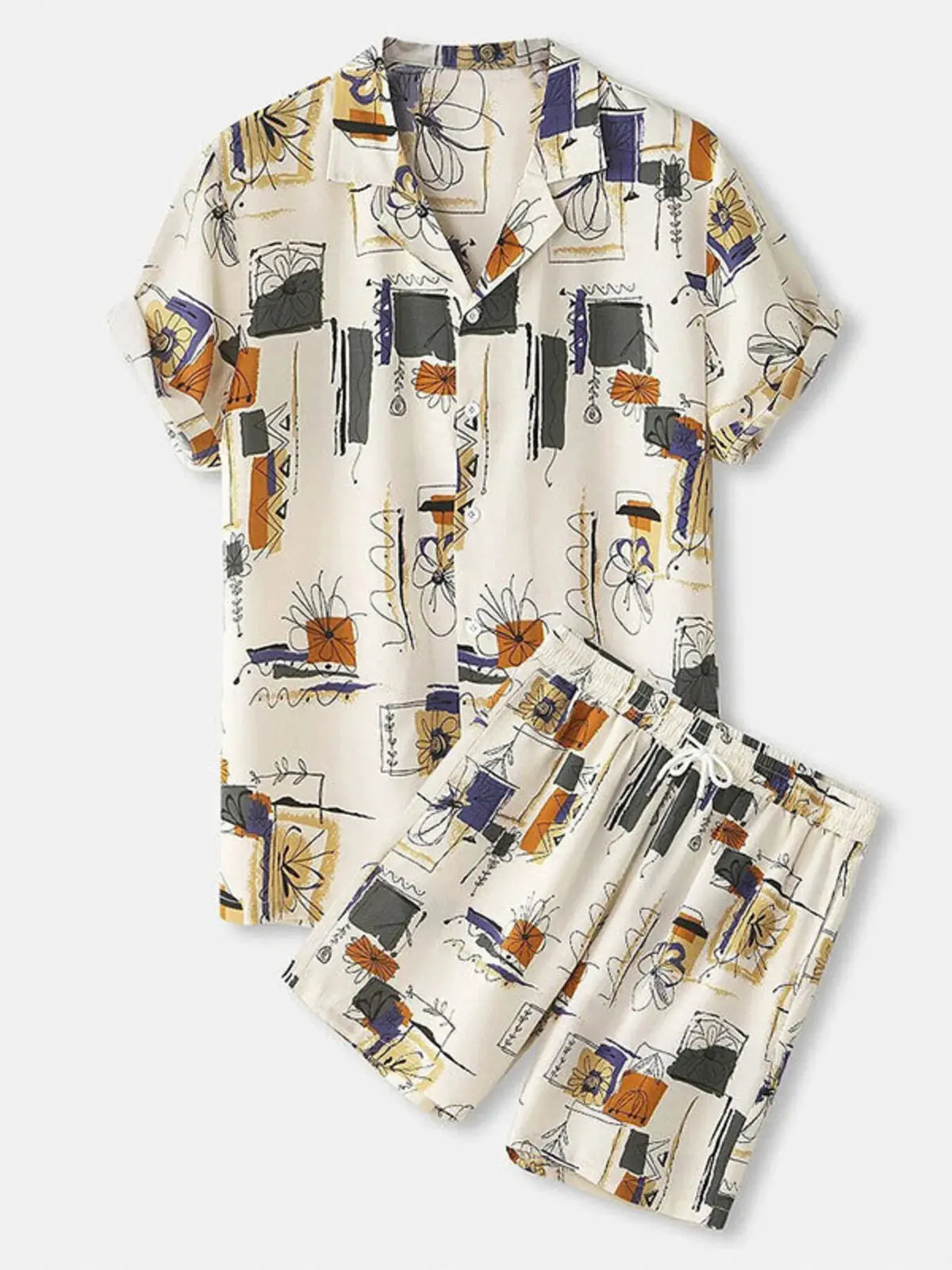 Men's Full Size Printed Button Up Shirt and Shorts Set Plus Size by Trendsi