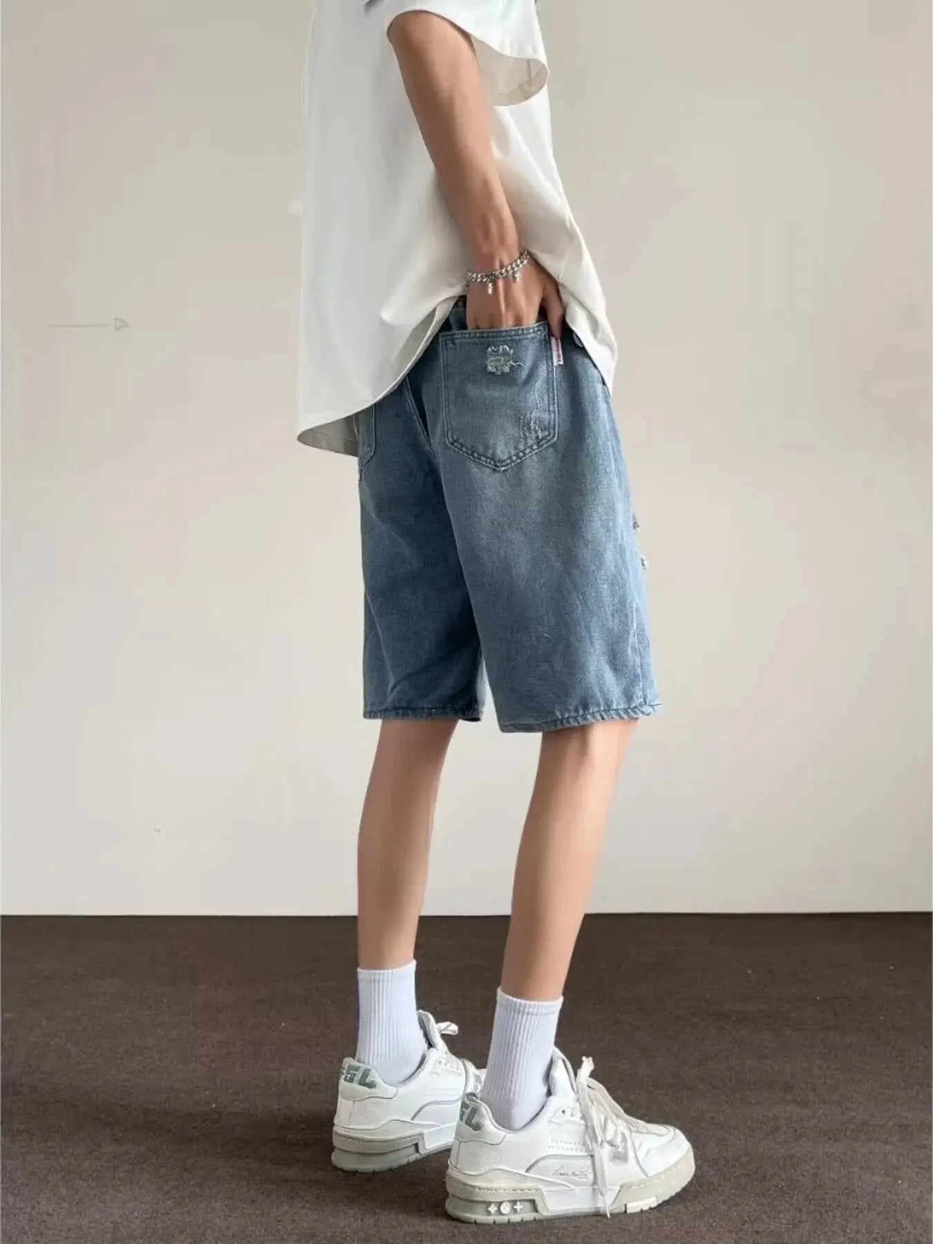 Men's Full Size Ripped Casual Loose Fit Denim Shorts Plus Size by Partner Label