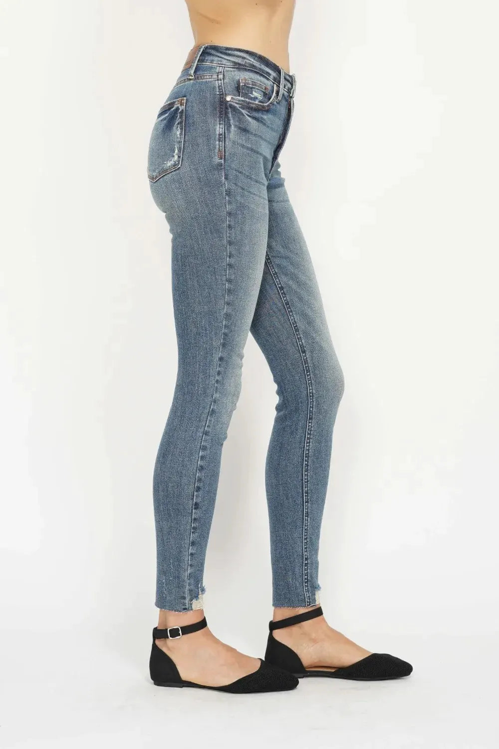 Judy Blue Full Size Tummy Control Vintage Wash Hem Destroy Skinny Jeans by Judy Blue