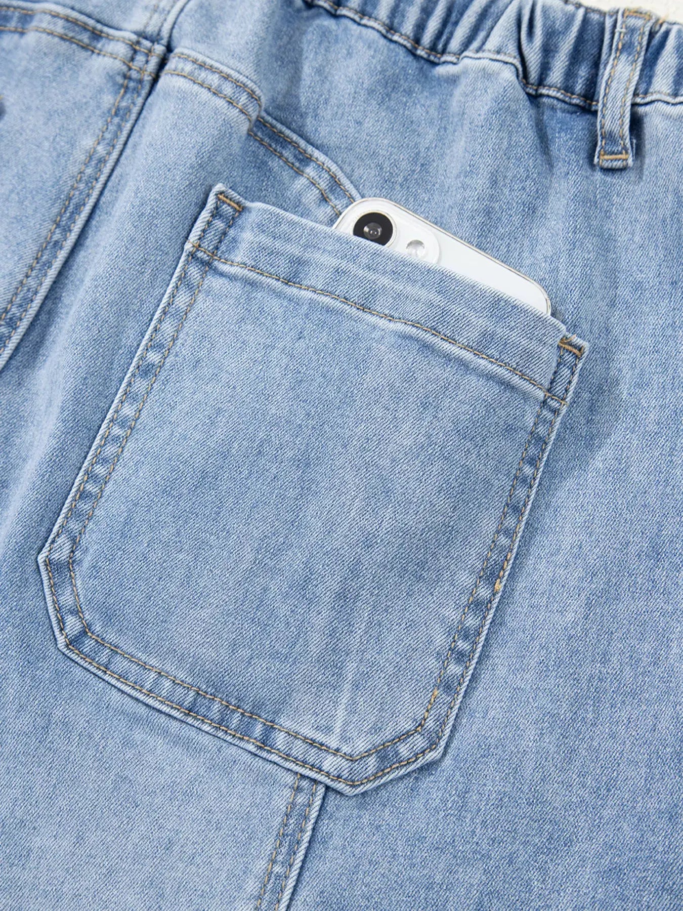 Wide Leg Drawstring Raw Hem Jeans by Partner Label
