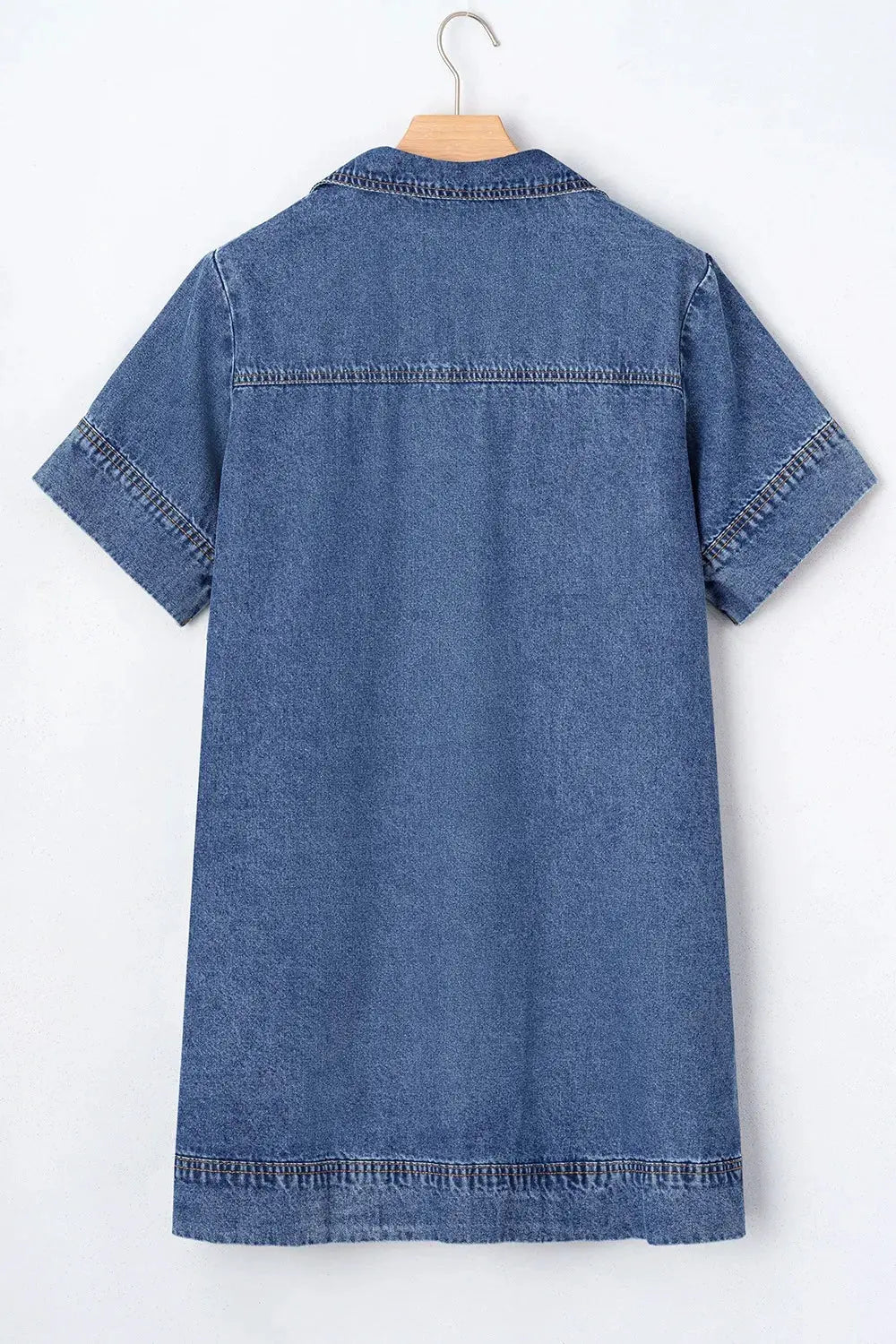Short Sleeve Collared Patched Pocket Denim Mini Dress by Partner Label