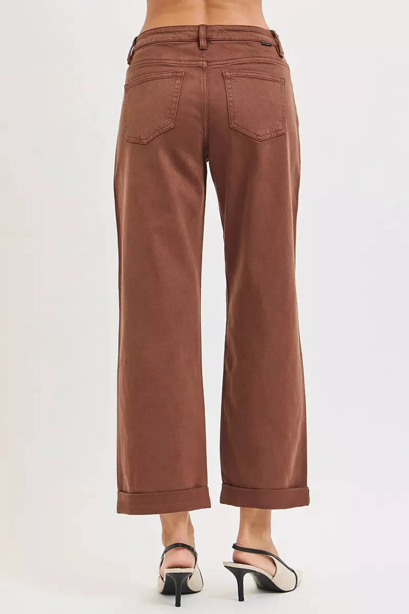 RISEN Full Size Tummy Control Mid Rise Ankle Barrel Baggy Plus Size by RISEN