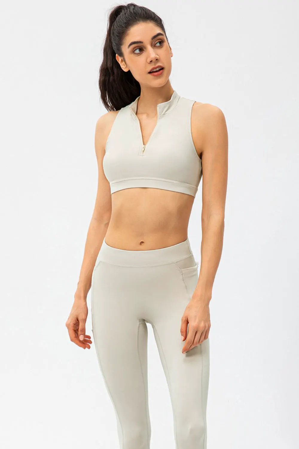Full Size Cropped Cutout Back Zipper Front Active Tank Top by Partner Label