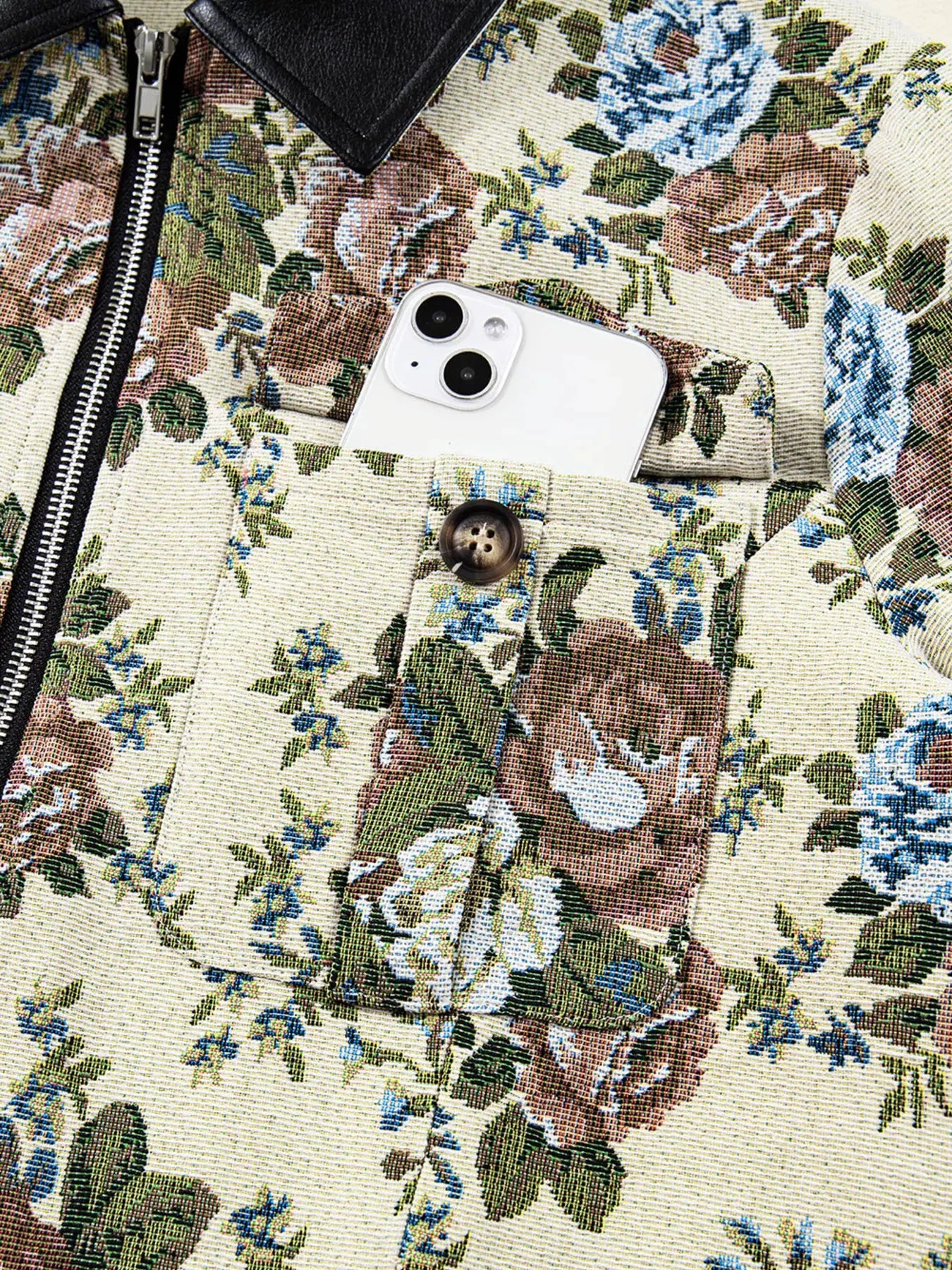 Floral Print Zip Up Contrast Collared Jacket by Partner Label