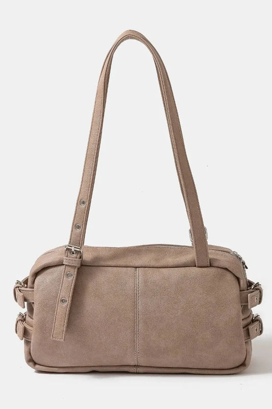 Fame Multi Grommet Belt Strap Rustic Rectangular Hand Bag by Fame