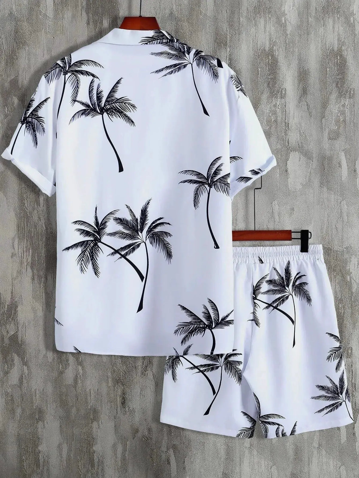 Men's Full Size Palm Print Button Up Shirt and Shorts Set Plus Size by Trendsi