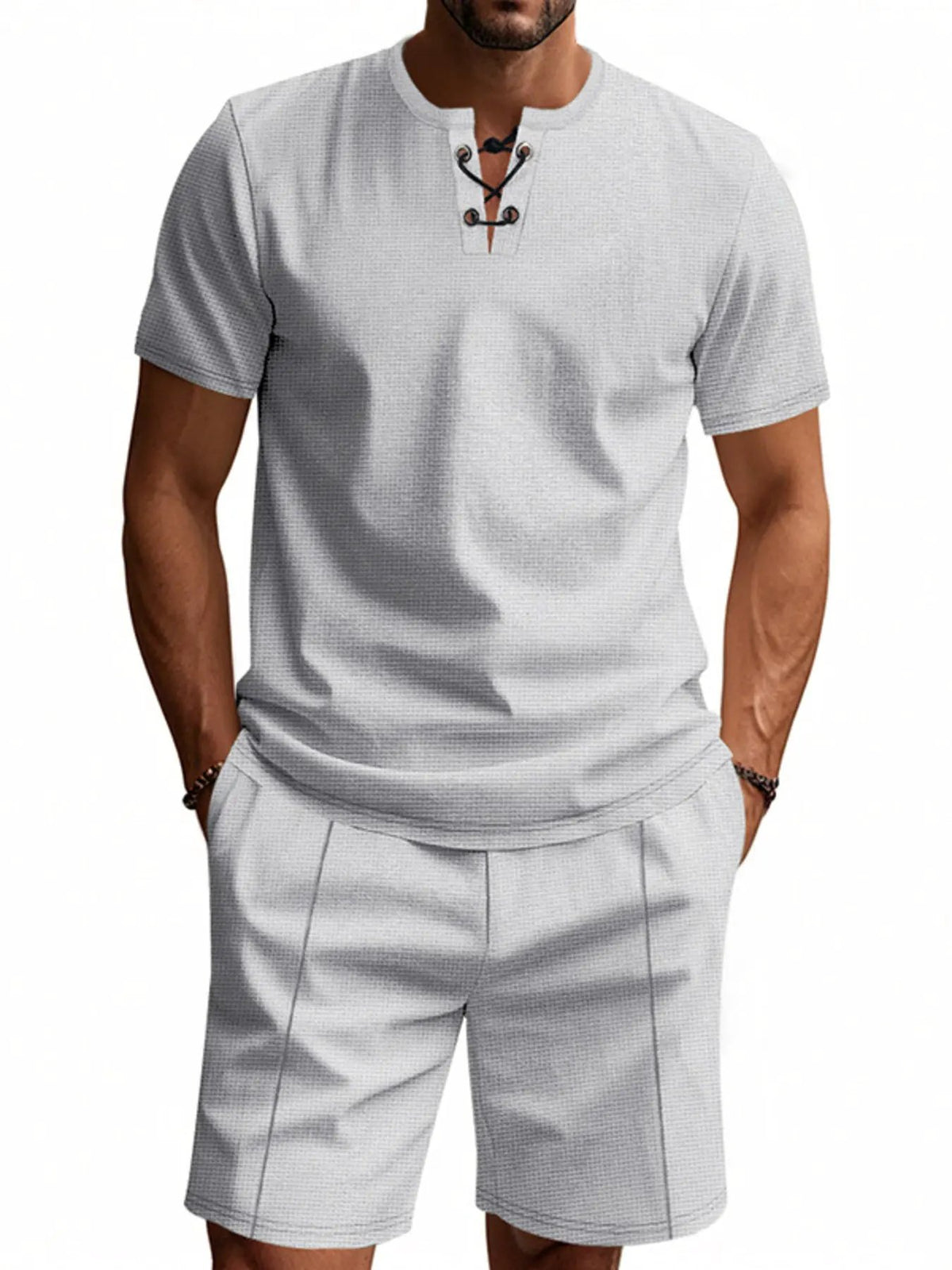Men's Full Size Casual Short Sleeve Top & Shorts Set Plus Size by Trendsi