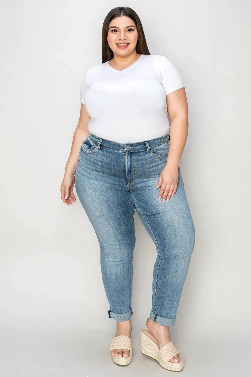 Judy Blue Full Size Cuffed Hem Slim Jeans by Judy Blue