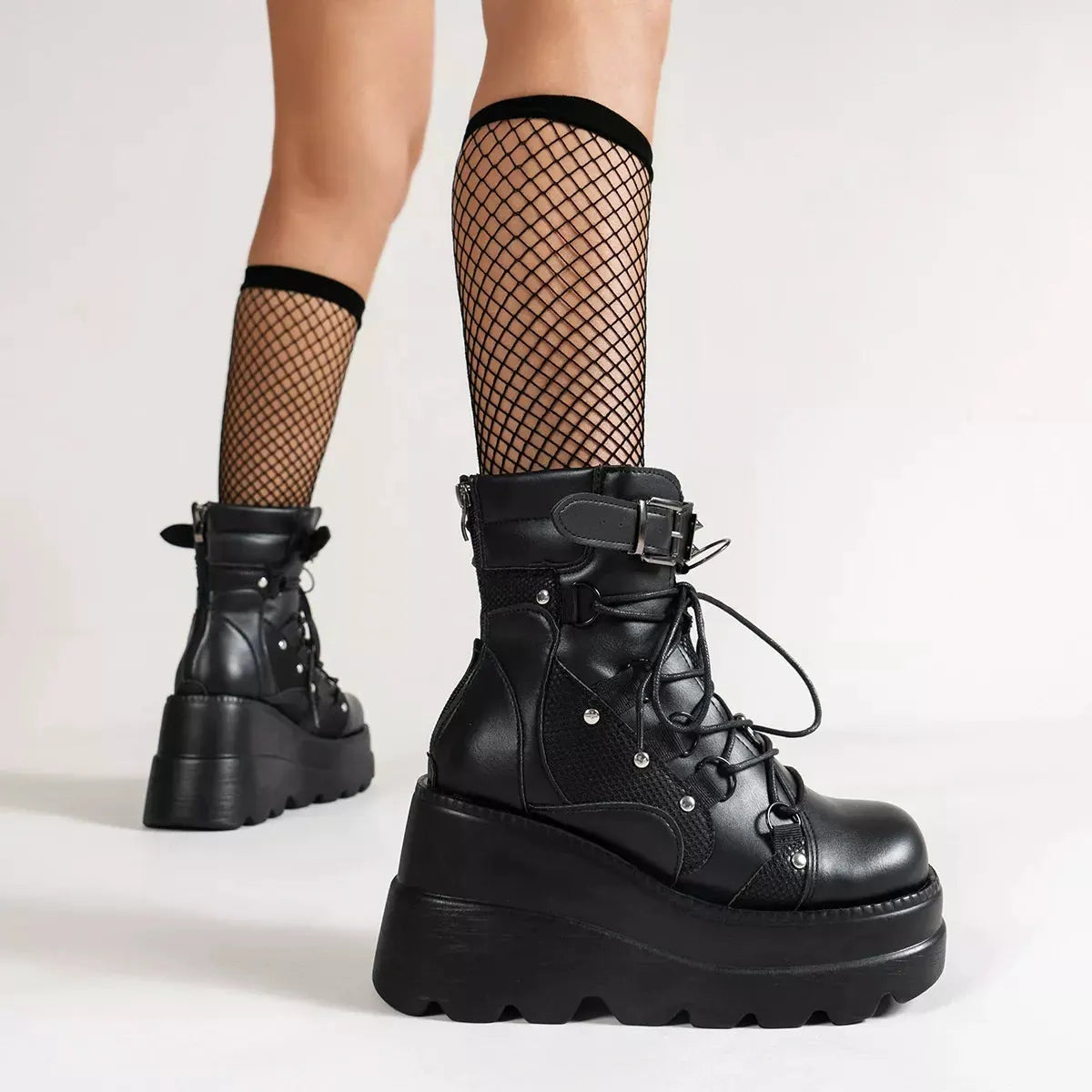 Lace Up Platform Wedge Boots by Partner Label