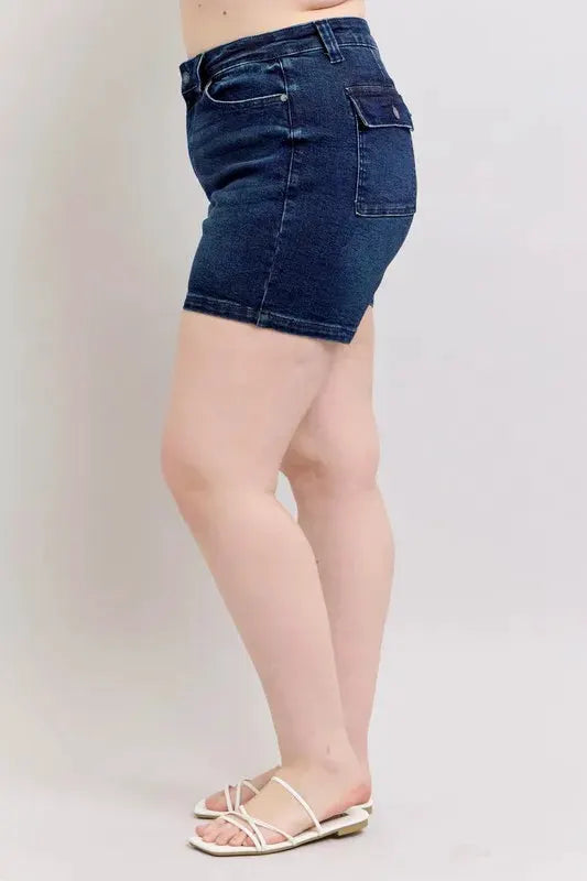 Judy Blue Full Size High Waist Back Flap Pocket Denim Shorts Plus Size by Judy Blue