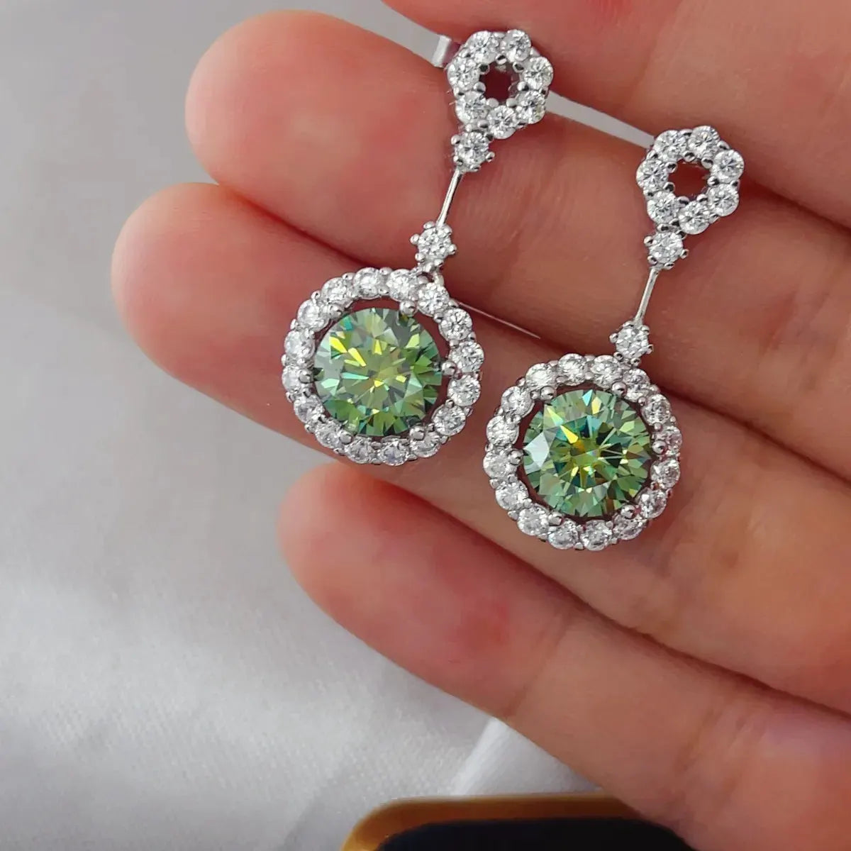 4 Carat Crystal Drop Dangle Earrings with Round Halo Design by Partner Label