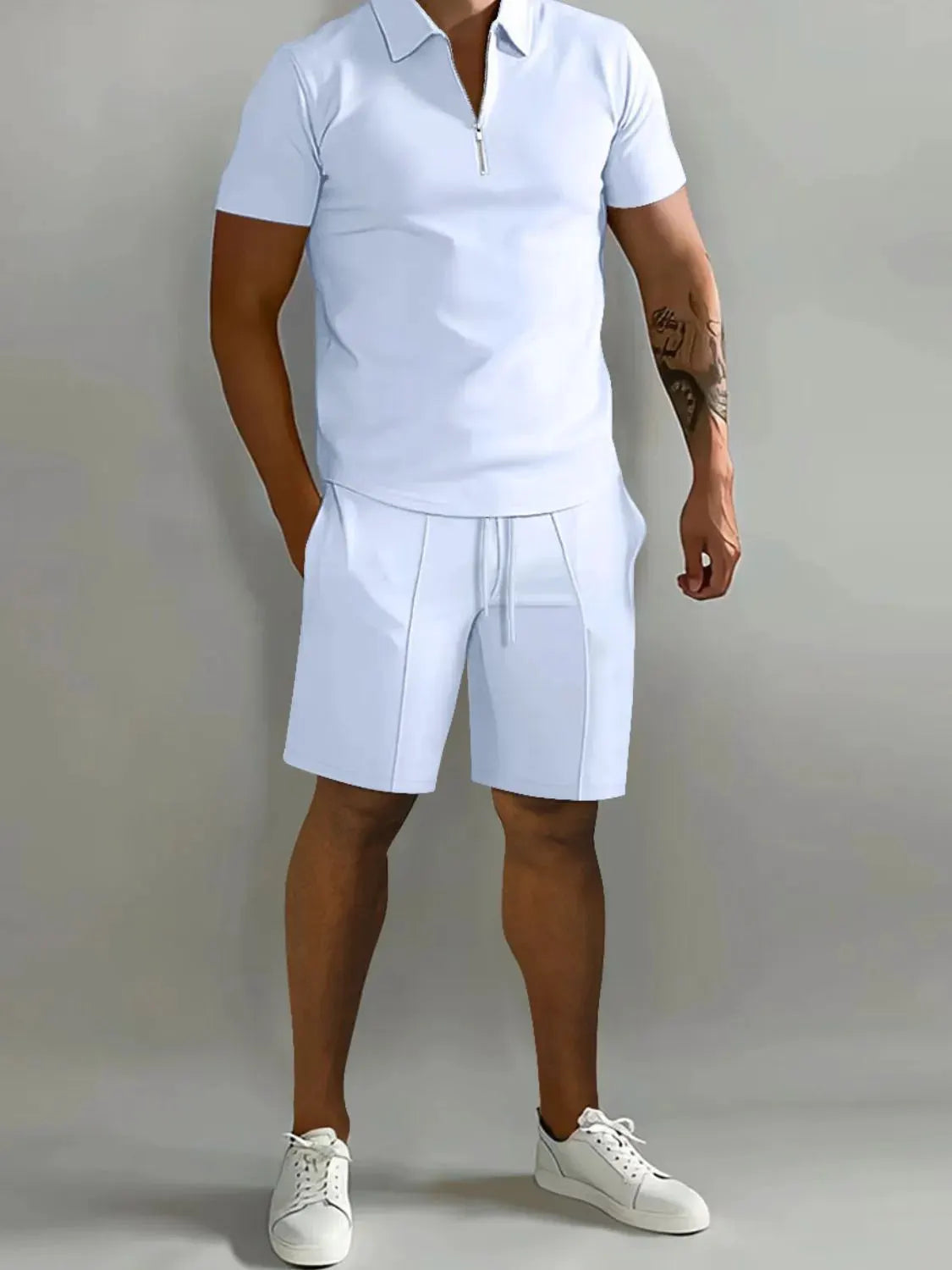 Men's Full Size Collared Neck Short Sleeve Top and Shorts Set Plus Size by Partner Label