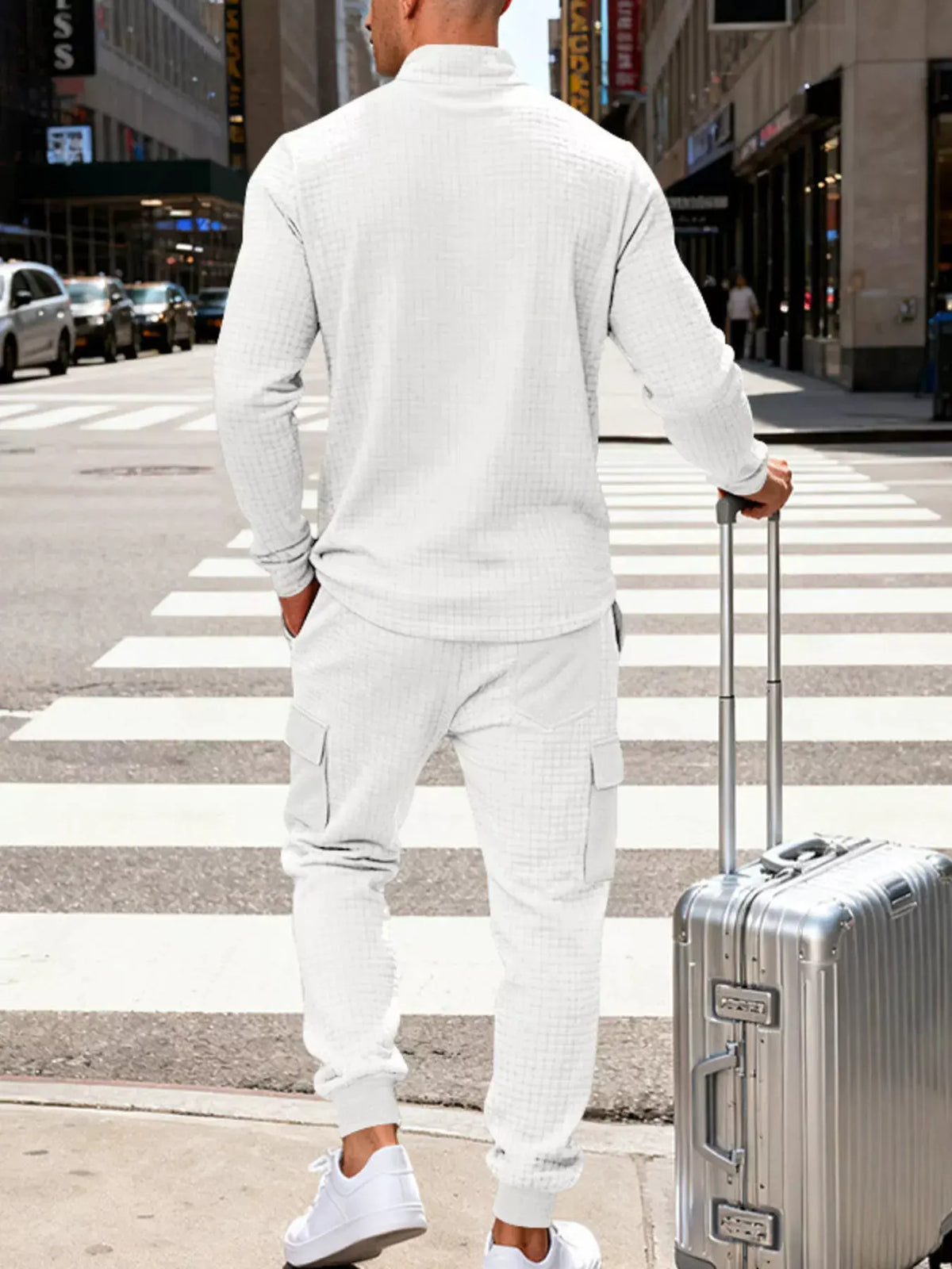 Men's Full Size Quarter-Zip Top and Cargo Joggers Set Plus Size by Trendsi