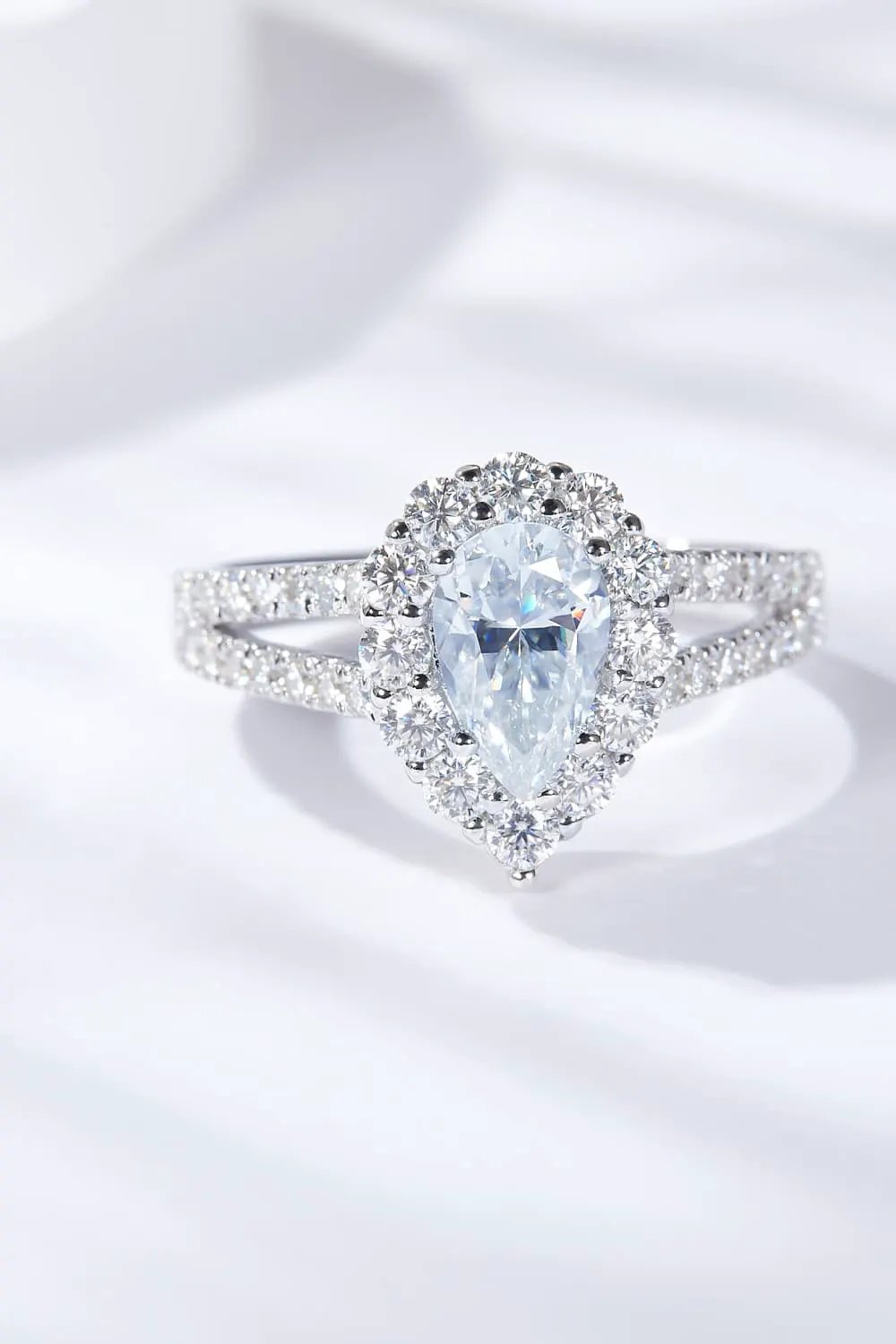 1 Carat Moissanite Teardrop Split Shank Ring by Partner Label