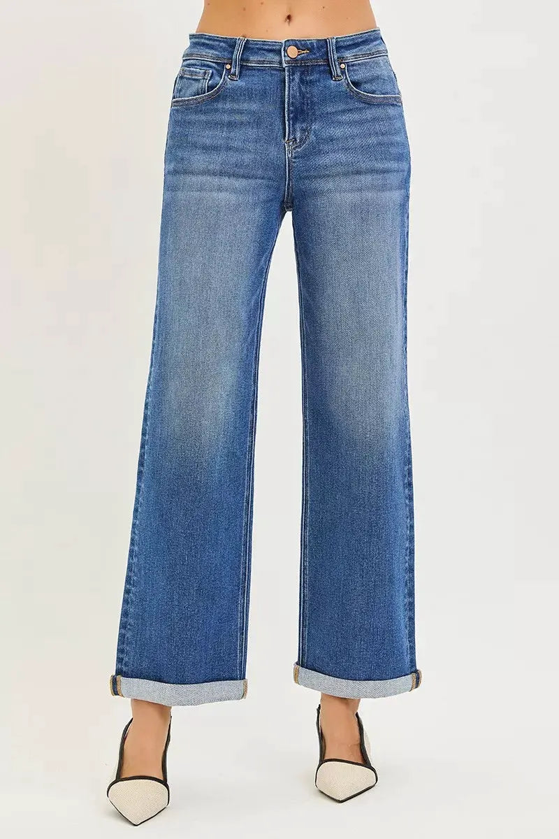 RISEN Full Size High Rise Relaxed Fit Ankle Straight Cuff Jeans Plus Size by RISEN