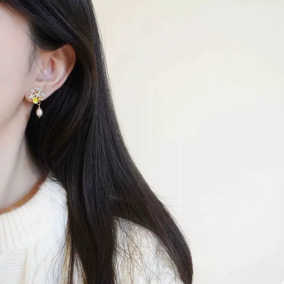 Flower Pearl Drop Earrings by Partner Label