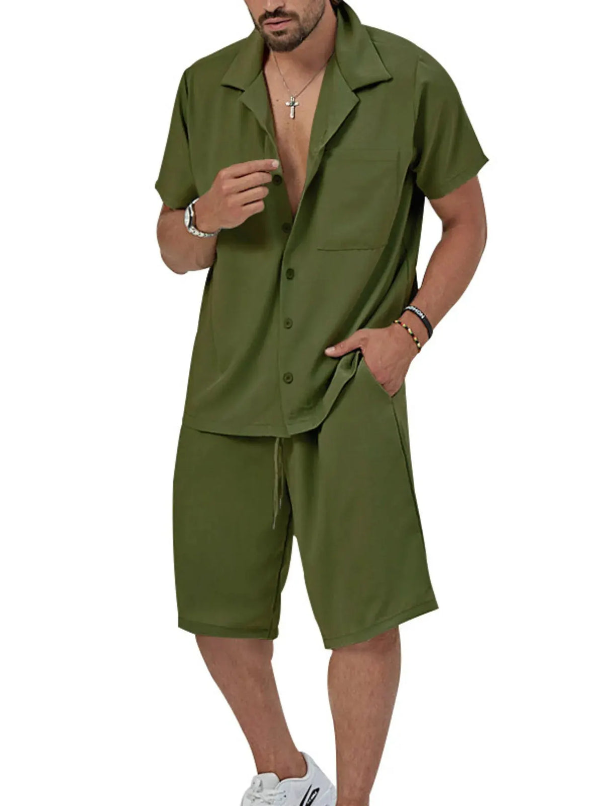 Men's Plus Size Button Up Short Sleeve Shirt and Shorts Set by Trendsi