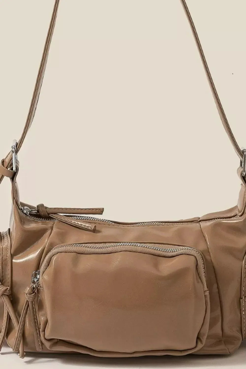 Fame Glossy Faux Leather Multi Pocket Hand Bag by Fame