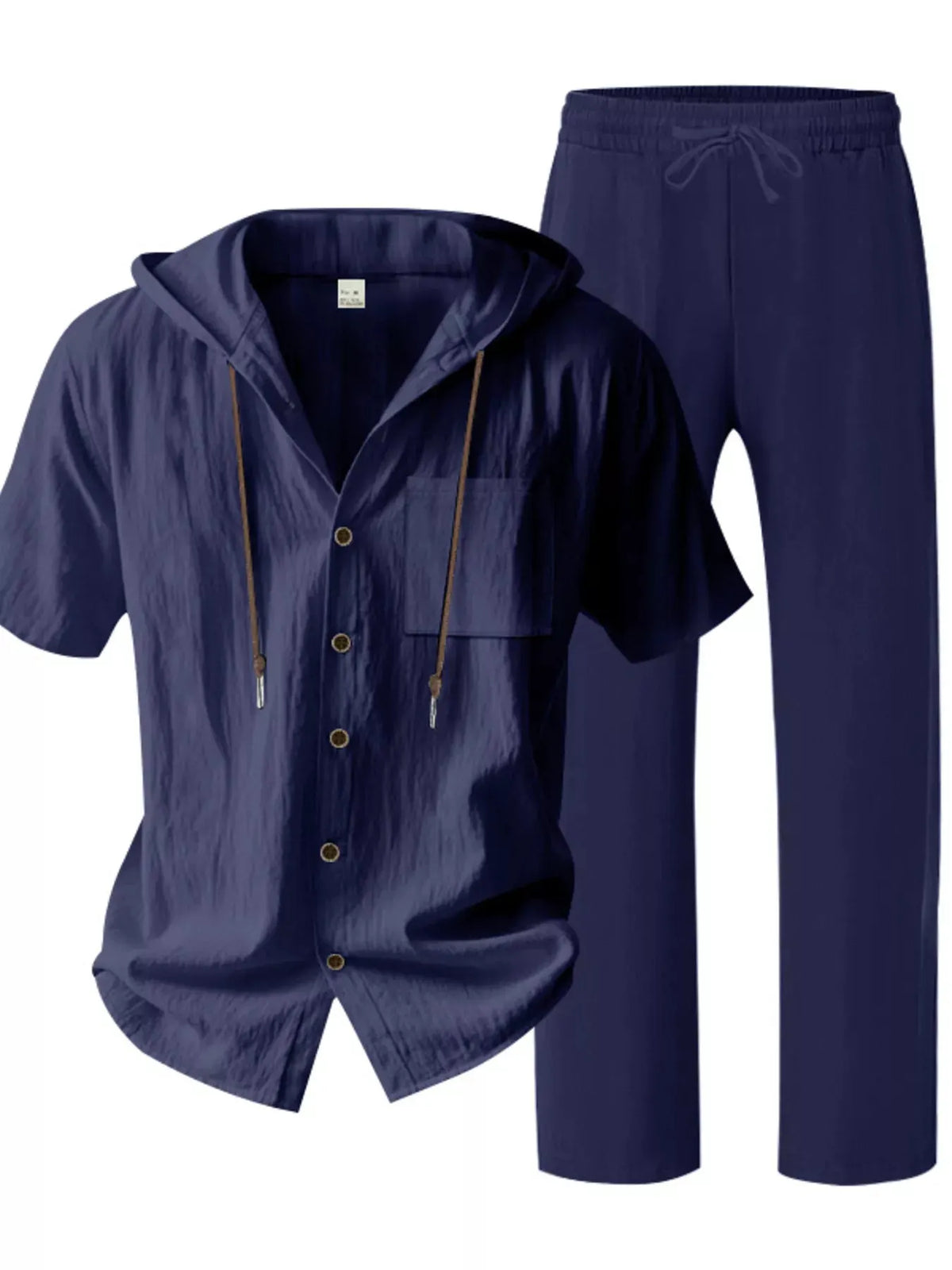 Men's Full Size Casual Hooded Short Sleeve Shirt and Pants Two-Piece Set Plus Size by Trendsi