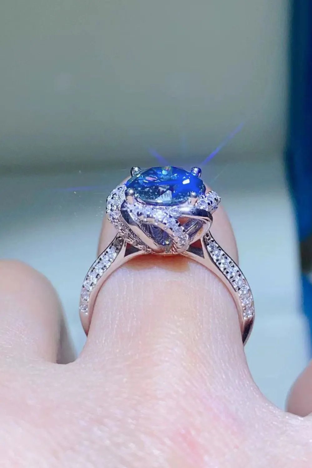 2 Carat Cobalt Blue Moissanite 925 Sterling Silver Ring by Partner Label