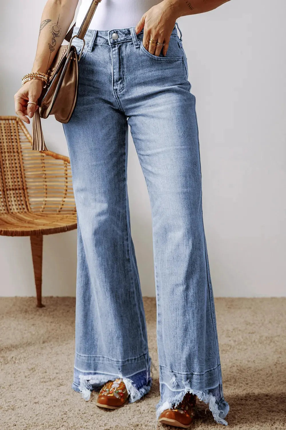 Raw Hem Bootcut Jeans with Pockets by Partner Label
