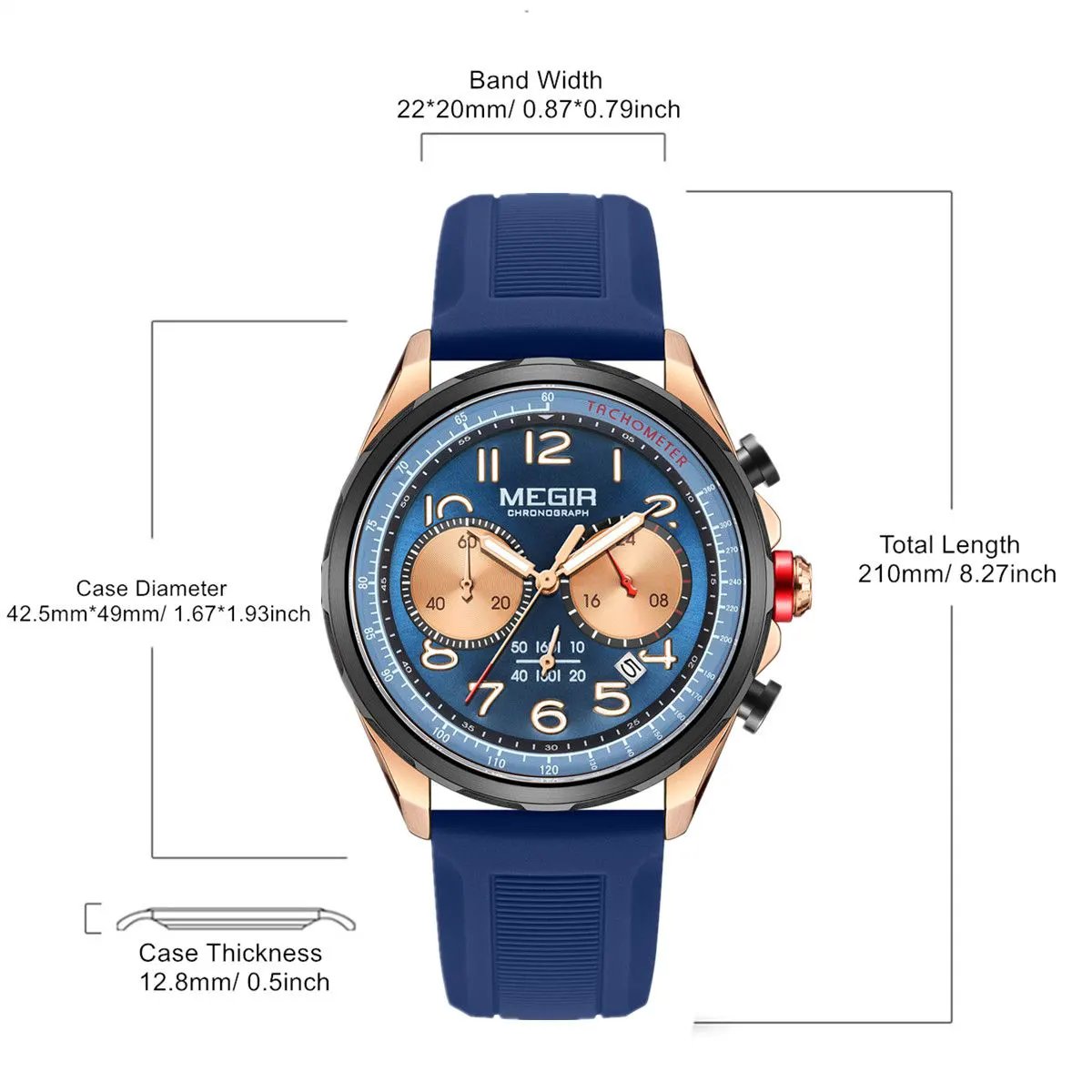 MEGIR Men Watches Luxury Quartz Wristwatch Gray Waterproof Military Sports Chronograph Silicone Strap Clock Montre Homme 2230 by MEGIR WATCH GROUP