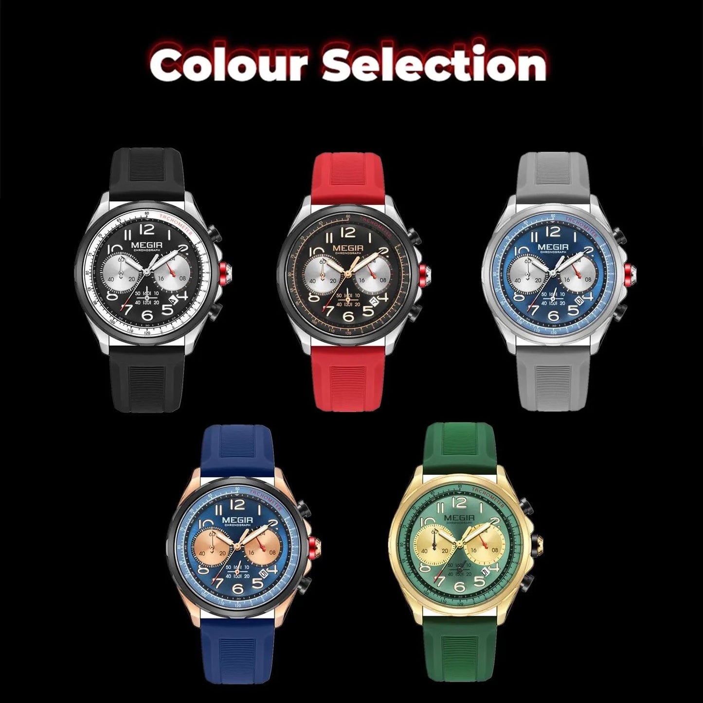 MEGIR Men Watches Luxury Quartz Wristwatch Gray Waterproof Military Sports Chronograph Silicone Strap Clock Montre Homme 2230 by MEGIR WATCH GROUP