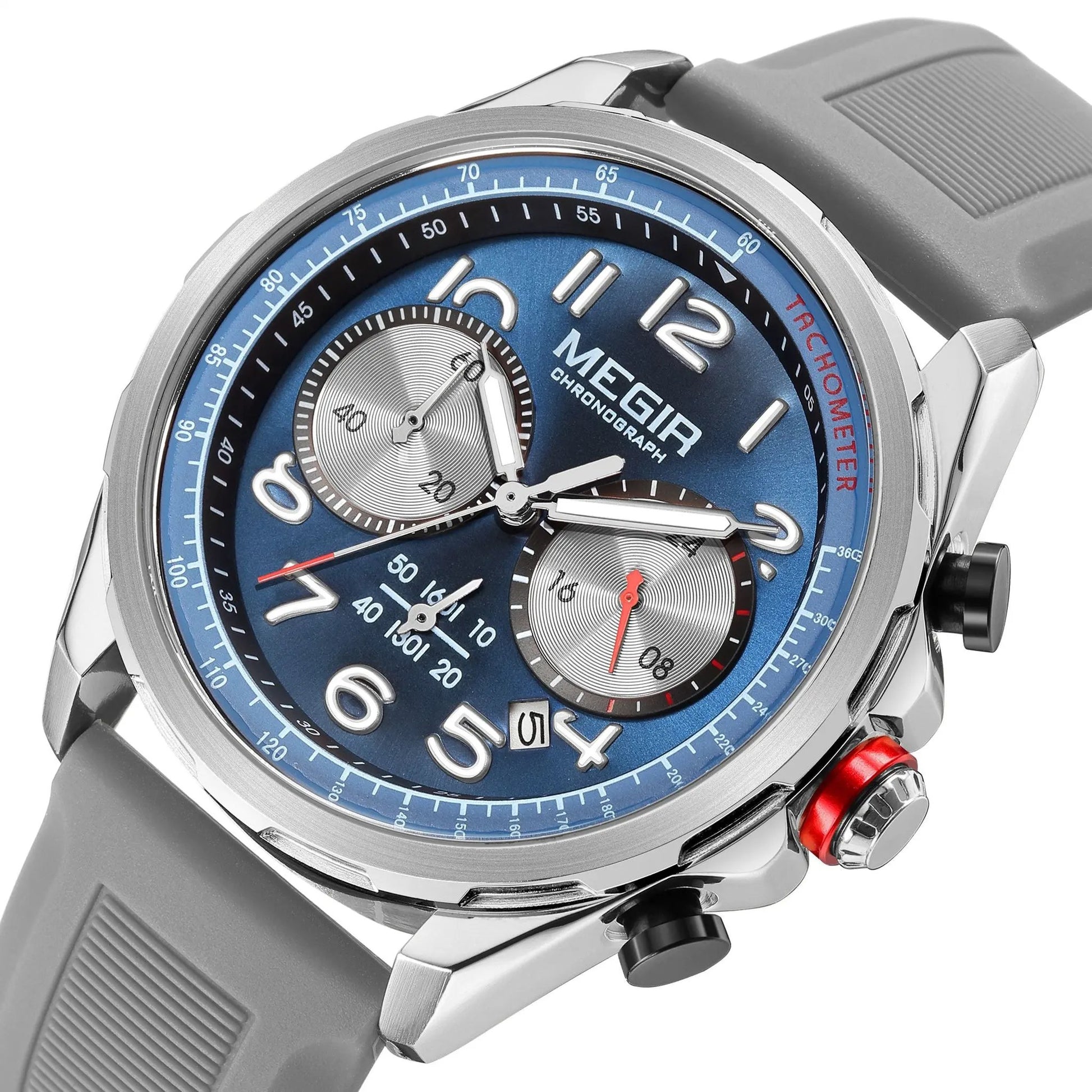 MEGIR Men Watches Luxury Quartz Wristwatch Gray Waterproof Military Sports Chronograph Silicone Strap Clock Montre Homme 2230 by MEGIR WATCH GROUP