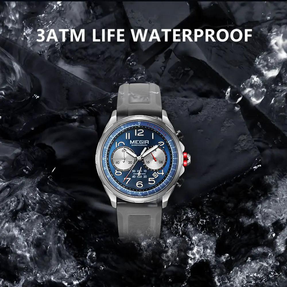 MEGIR Men Watches Luxury Quartz Wristwatch Gray Waterproof Military Sports Chronograph Silicone Strap Clock Montre Homme 2230 by MEGIR WATCH GROUP
