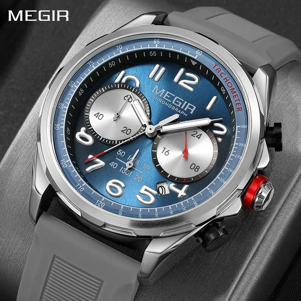 MEGIR Men Watches Luxury Quartz Wristwatch Gray Waterproof Military Sports Chronograph Silicone Strap Clock Montre Homme 2230 by MEGIR WATCH GROUP