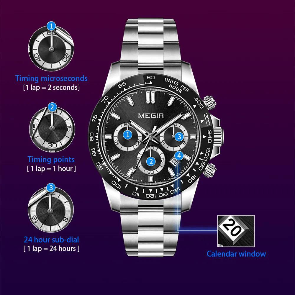 MEGIR Fashion Men Business Watches Stainless Steel Quartz Watch Luxury Casual Sport Wristwatch Waterproof Clock Reloj Hombre 8104 by MEGIR WATCH GROUP