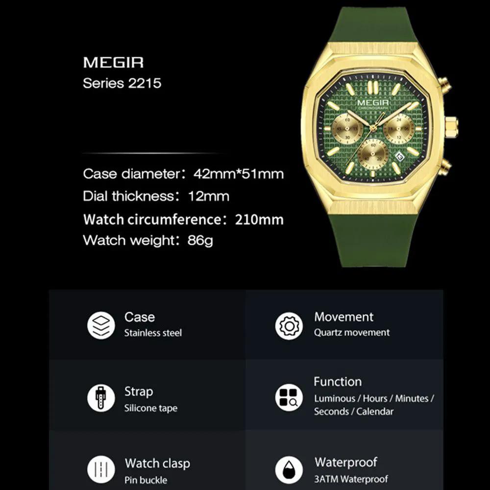 MEGIR Fashion Sport Military Watches for Men Luxury Quartz Wristwatch Silicone Strap Waterproof Date Clock 24-hour Reloj Hombre 2215 by MEGIR WATCH GROUP