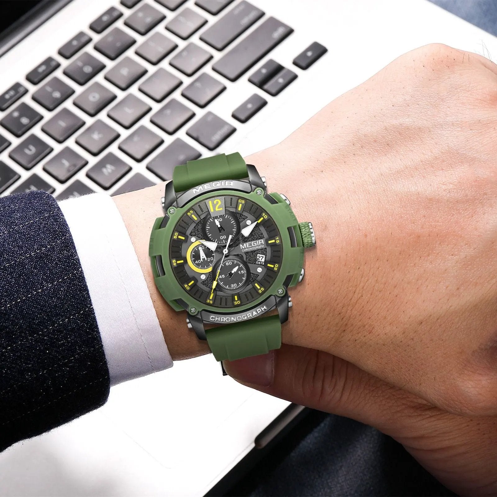 MEGIR Fashion Military Watch for Men Silicone Strap Sport Quartz Chronograph Waterproof Male Clock Wristwatch Reloj Hombre 2208 by MEGIR WATCH GROUP