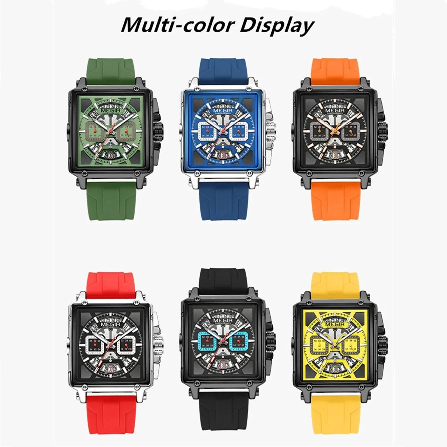 MEGIR Sport Watches for Men Waterproof Quartz Military Wristwatches Square Dial Male Chronograph Watch 24-hour Reloj Hombre 2233 by MEGIR WATCH GROUP