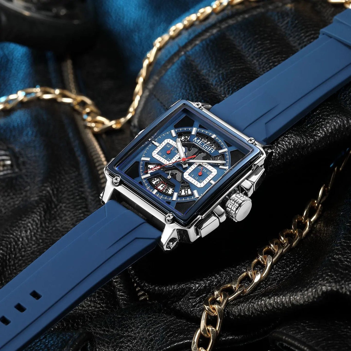 MEGIR Sport Watches for Men Waterproof Quartz Military Wristwatches Square Dial Male Chronograph Watch 24-hour Reloj Hombre 2233 by MEGIR WATCH GROUP