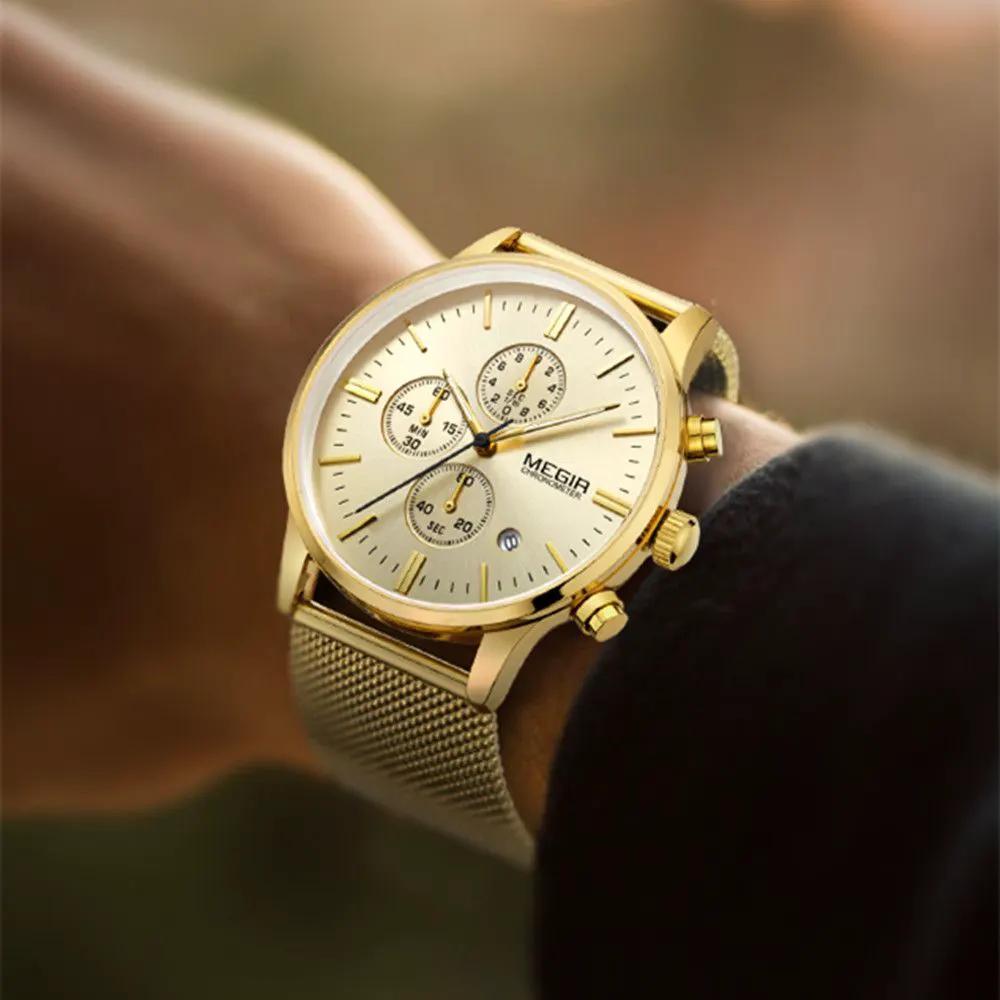 MEGIR Men's Quartz Watch Luxury Steel Mesh Bracelet Wristwatch Waterproof Business Casual Clock Date Chronograph Reloj Hombre 2011 by MEGIR WATCH GROUP