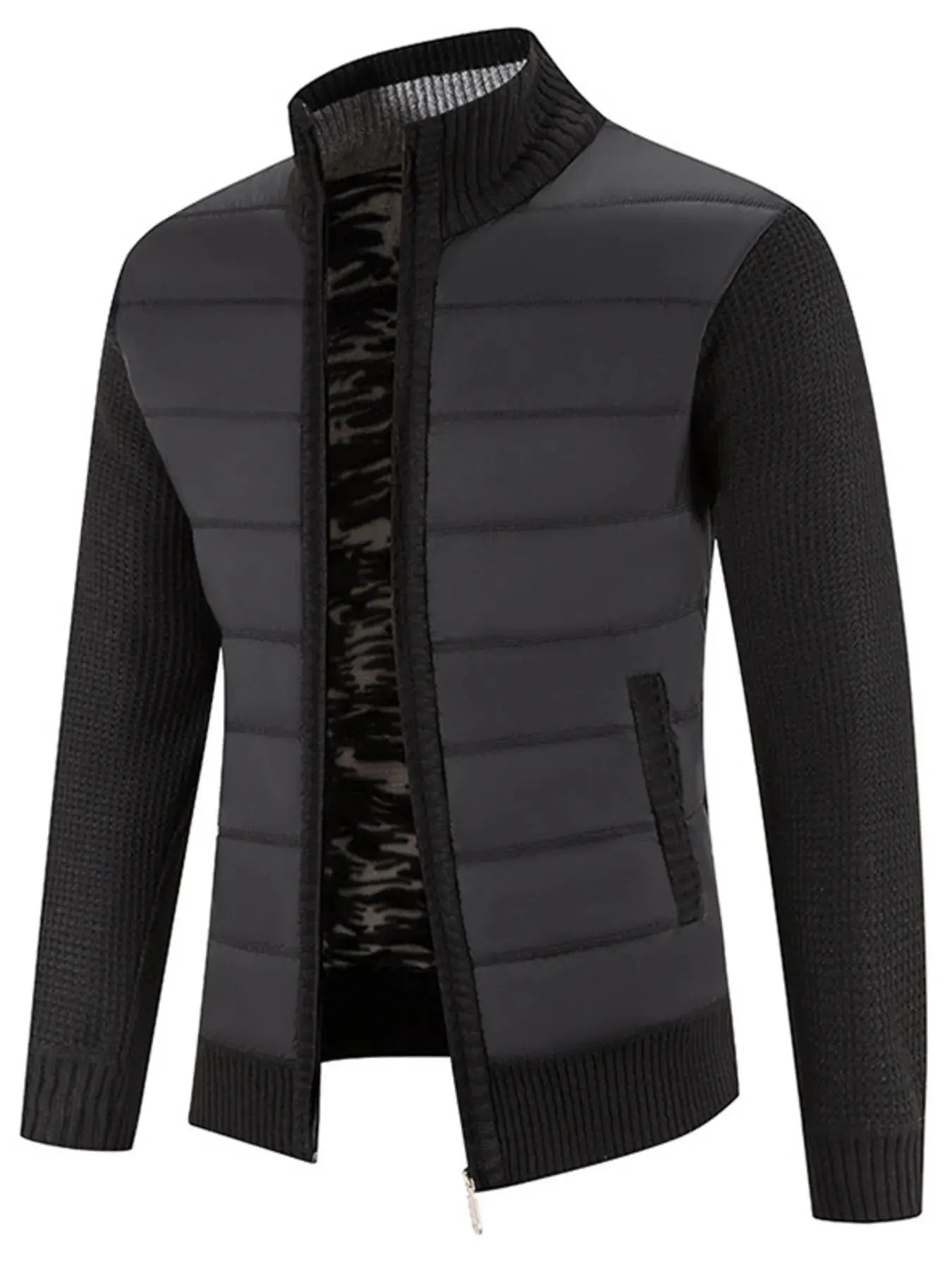 Men’s Plus Size Quilted Knit Bomber Jacket with Stand Collar | Partner Labels Selection by Partner Label